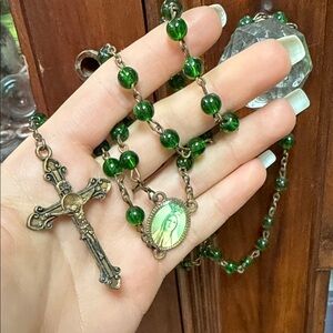 Gorgeous Green Beaded Rosary Necklace